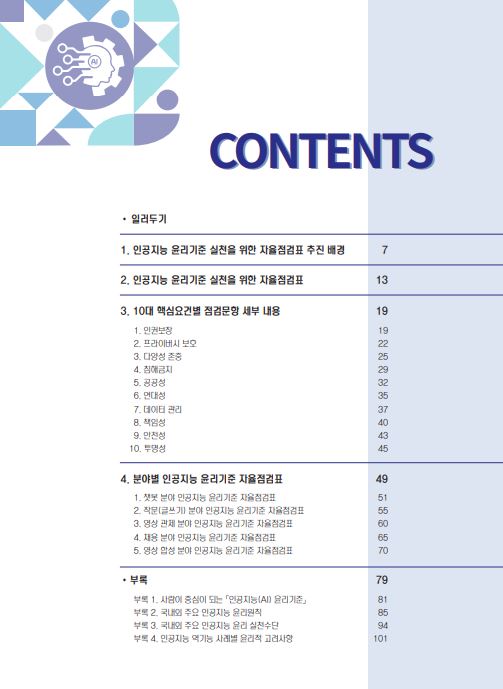 인공지능 윤리기준 실천을 위한 자율점검표 목차